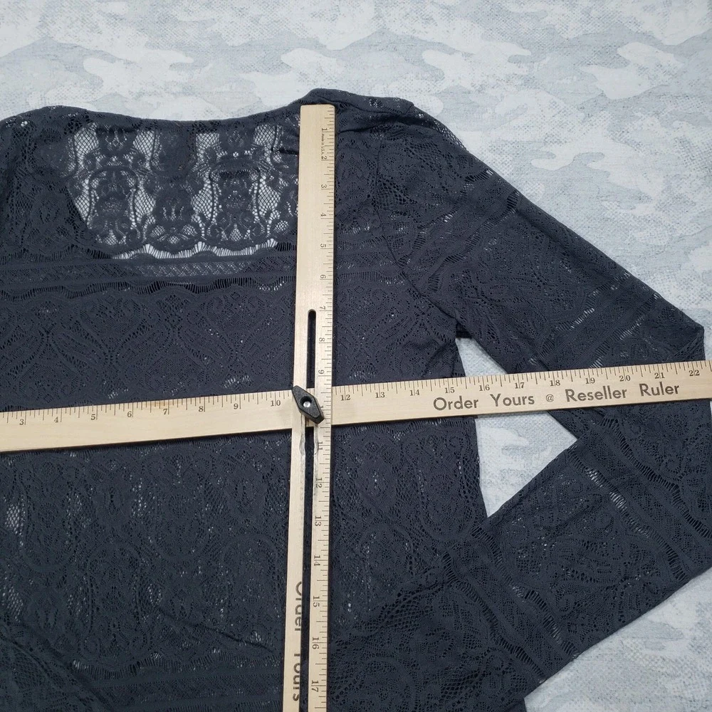 Stetson Top Womens Large Gray Lace Sheer Long Sleeve Sheer - Picture 9 of 10